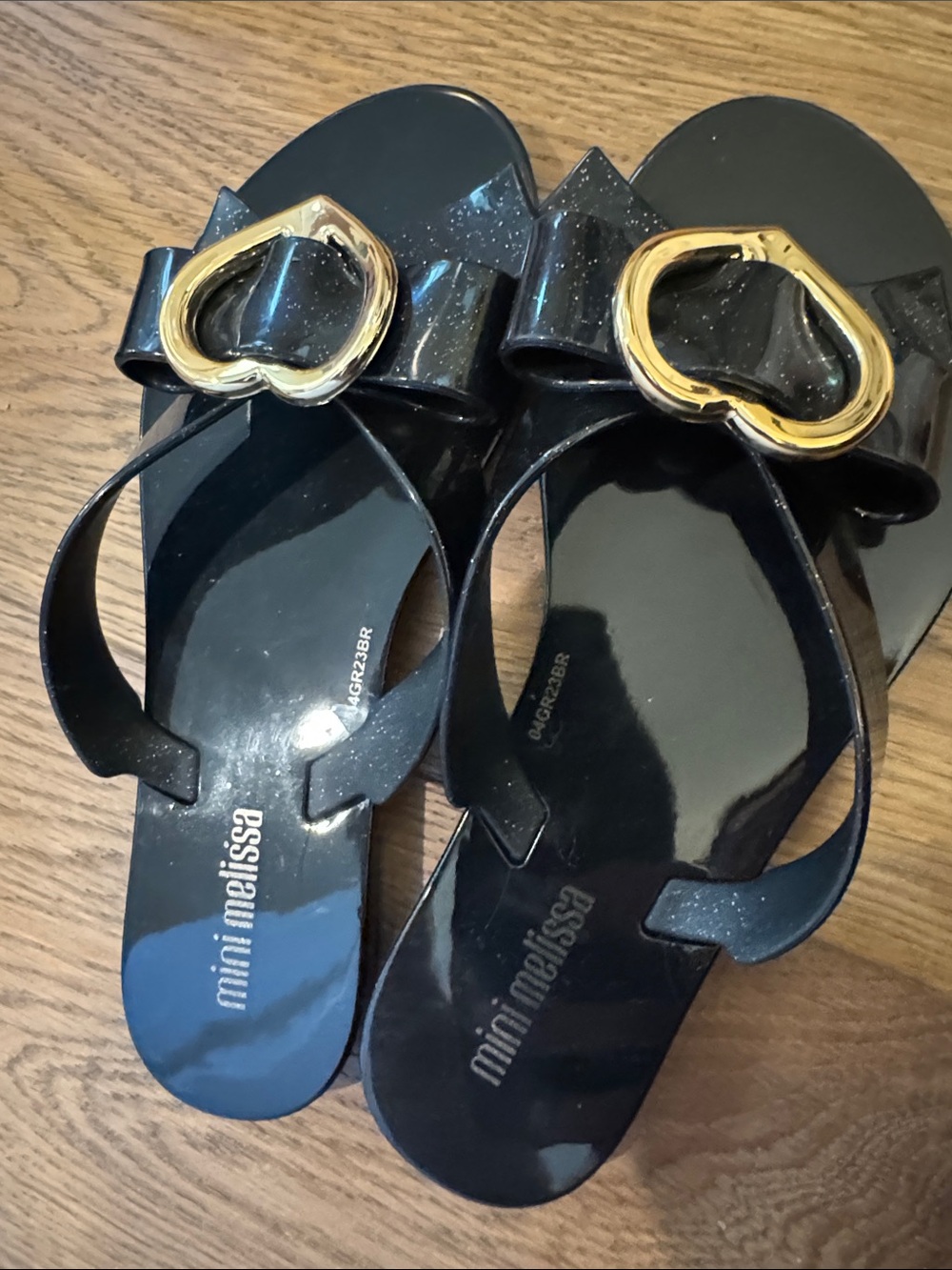 Mini Melissa Black Jelly Sandals with Gold Heart Accent